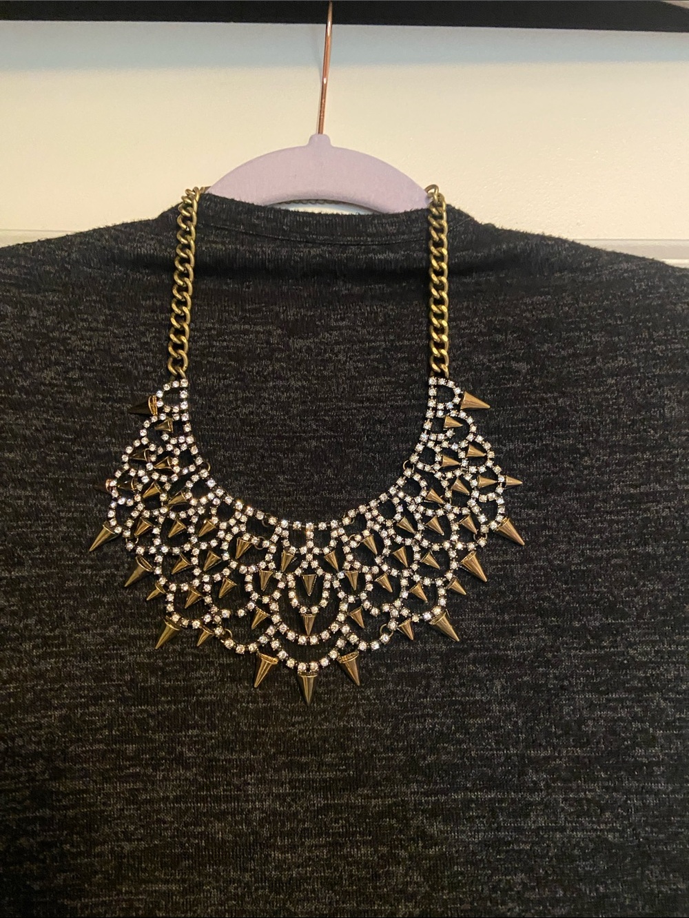 BaubleBar Gold-Tone Spike Bib Necklace with Clear Rhinestones